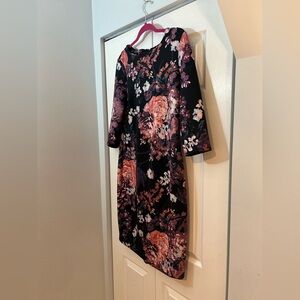 ECI New York Black Floral Midi Dress 3/4 Sleeve Size 10